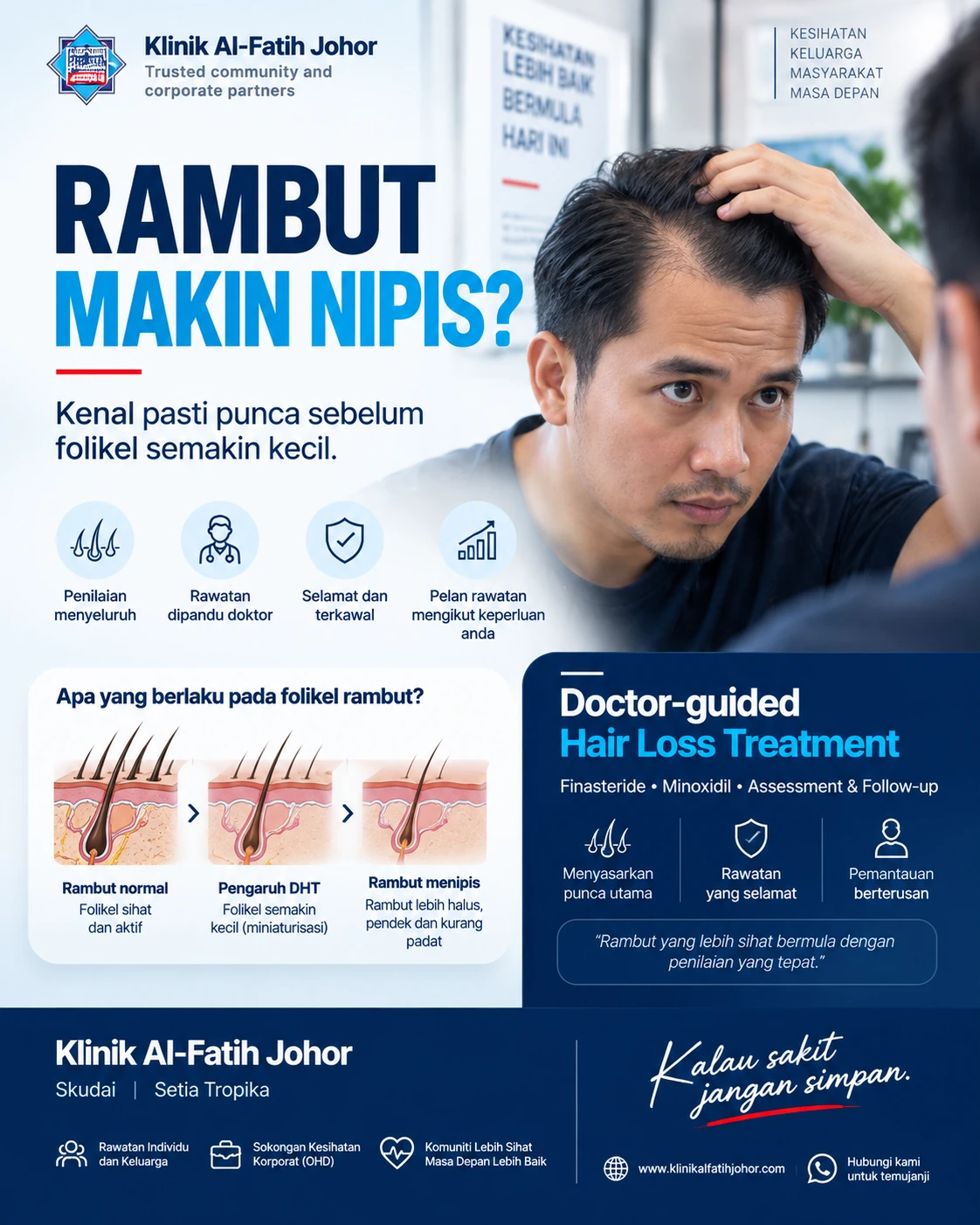 Poster rawatan rambut gugur Klinik Al-Fatih Johor