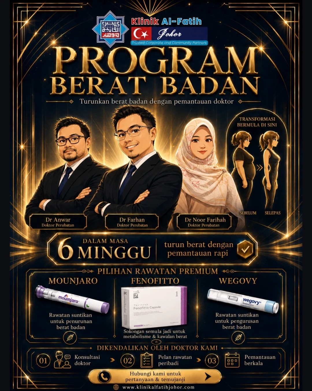 Program Berat Badan Klinik Al-Fatih Johor dengan pemantauan doktor di Skudai dan Setia Tropika